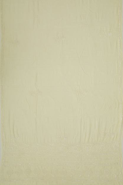 Lucknow Chikankari Cotton Pastel Yellow Saree