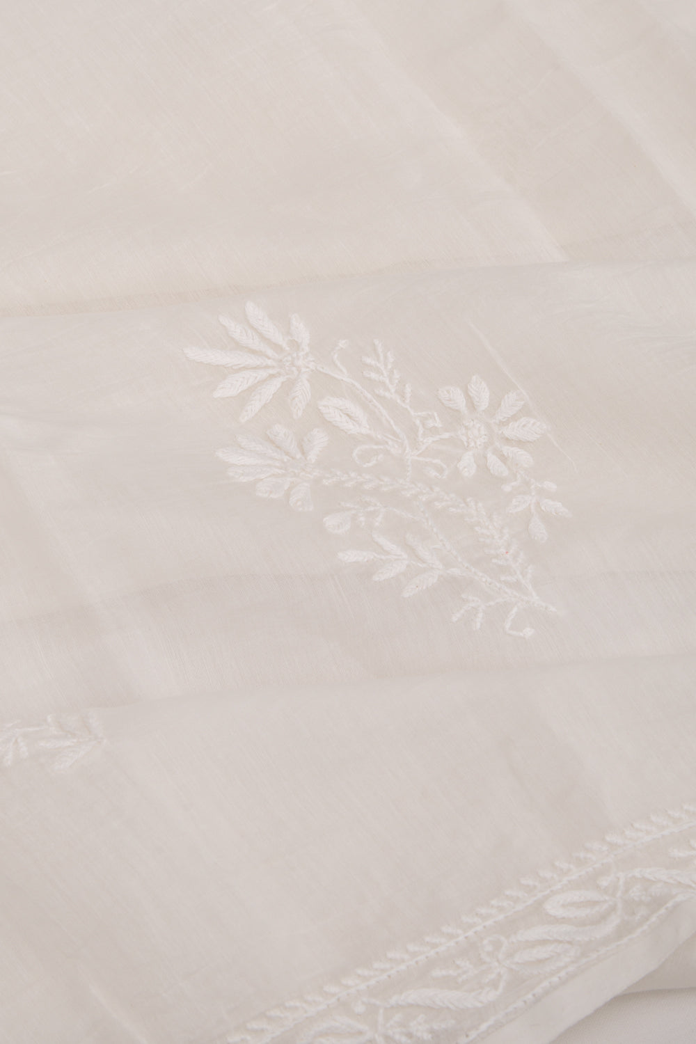Lucknow Chikankari Cotton White Saree