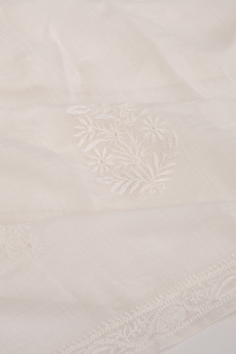 Lucknow Chikankari Cotton White Saree