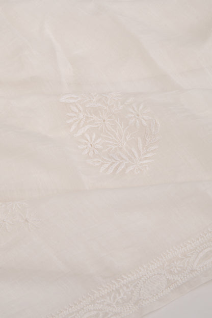 Lucknow Chikankari Cotton White Saree