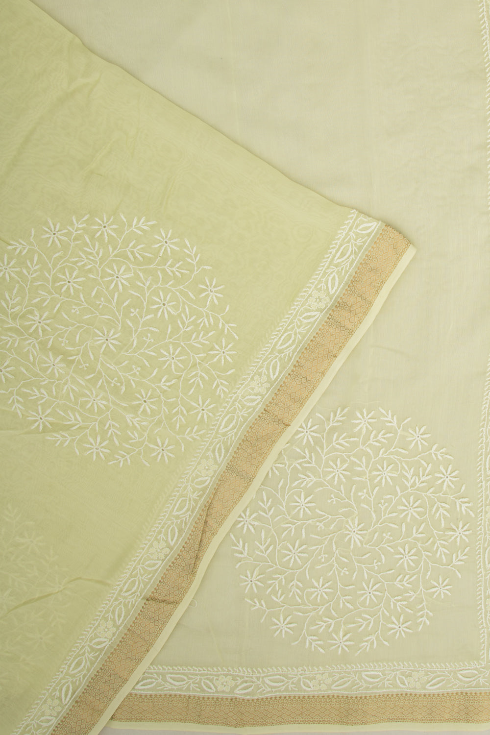 Lucknow Chikankari Cotton Pastel Yellow Saree