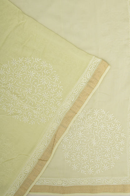 Lucknow Chikankari Cotton Pastel Yellow Saree