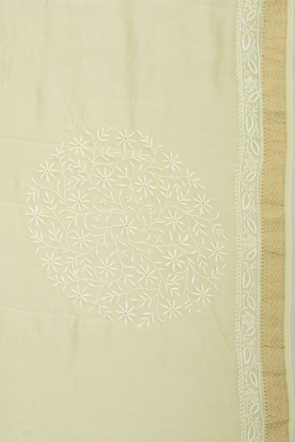 Lucknow Chikankari Cotton Pastel Yellow Saree