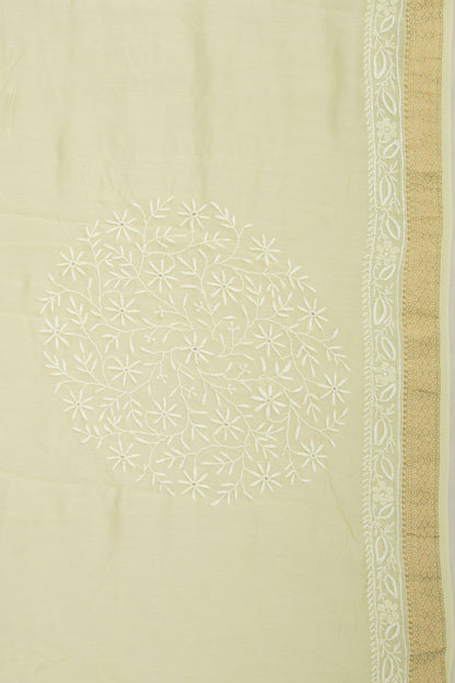 Lucknow Chikankari Cotton Pastel Yellow Saree