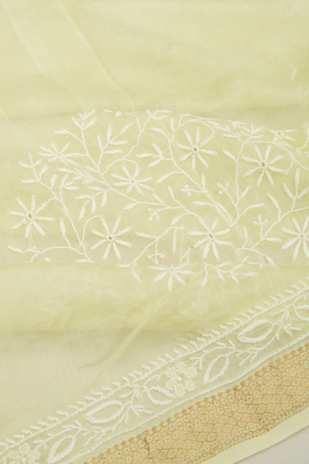 Lucknow Chikankari Cotton Pastel Yellow Saree