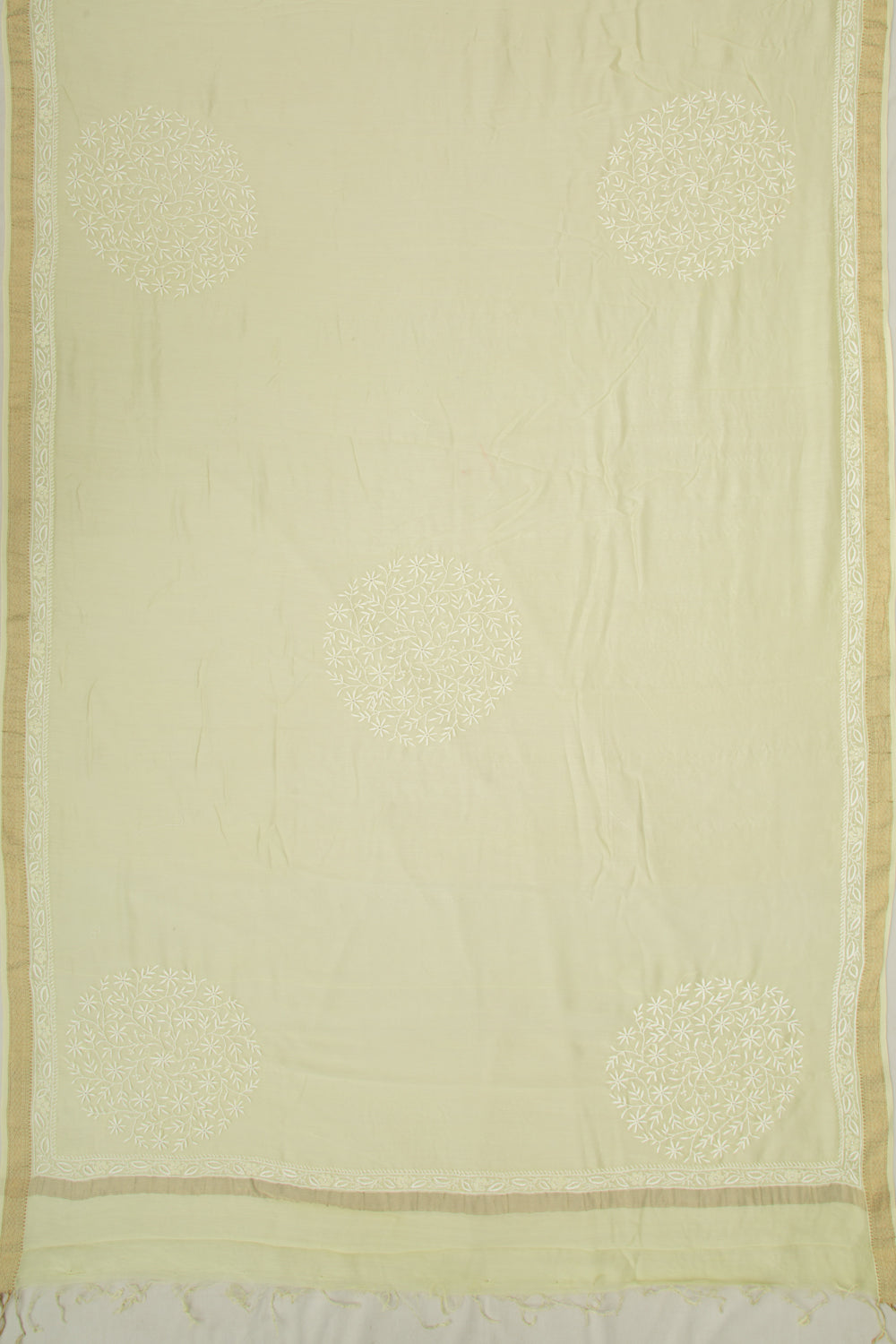 Lucknow Chikankari Cotton Pastel Yellow Saree