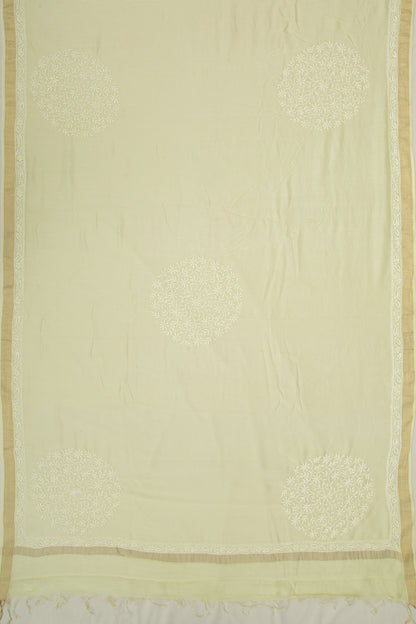 Lucknow Chikankari Cotton Pastel Yellow Saree