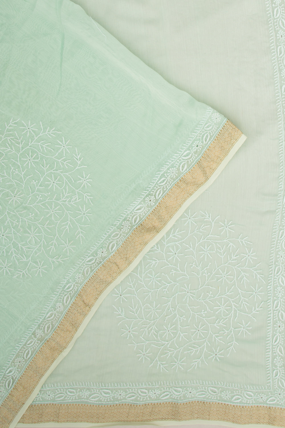 Lucknow Chikankari Cotton Pastel Blue Saree