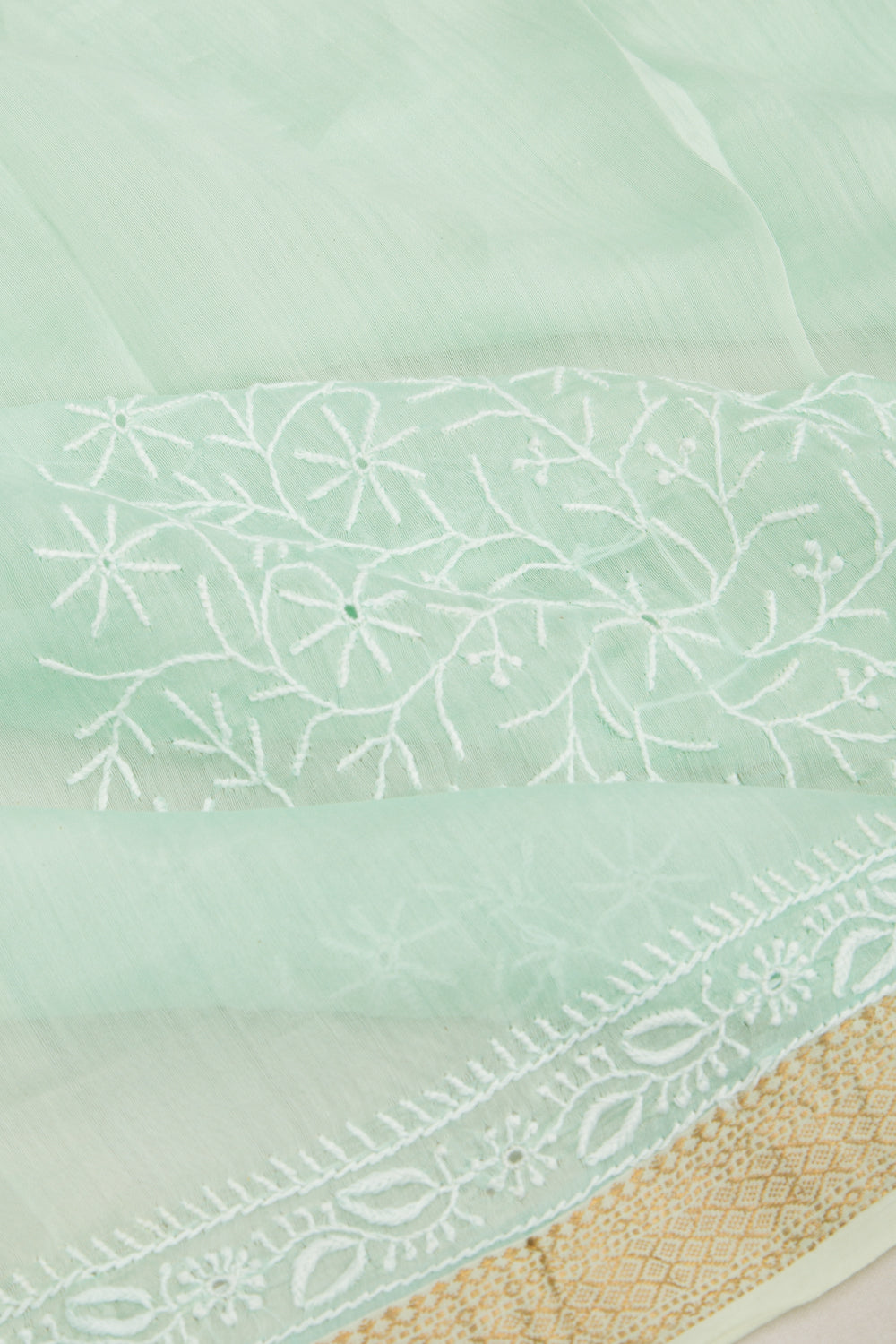 Lucknow Chikankari Cotton Pastel Blue Saree