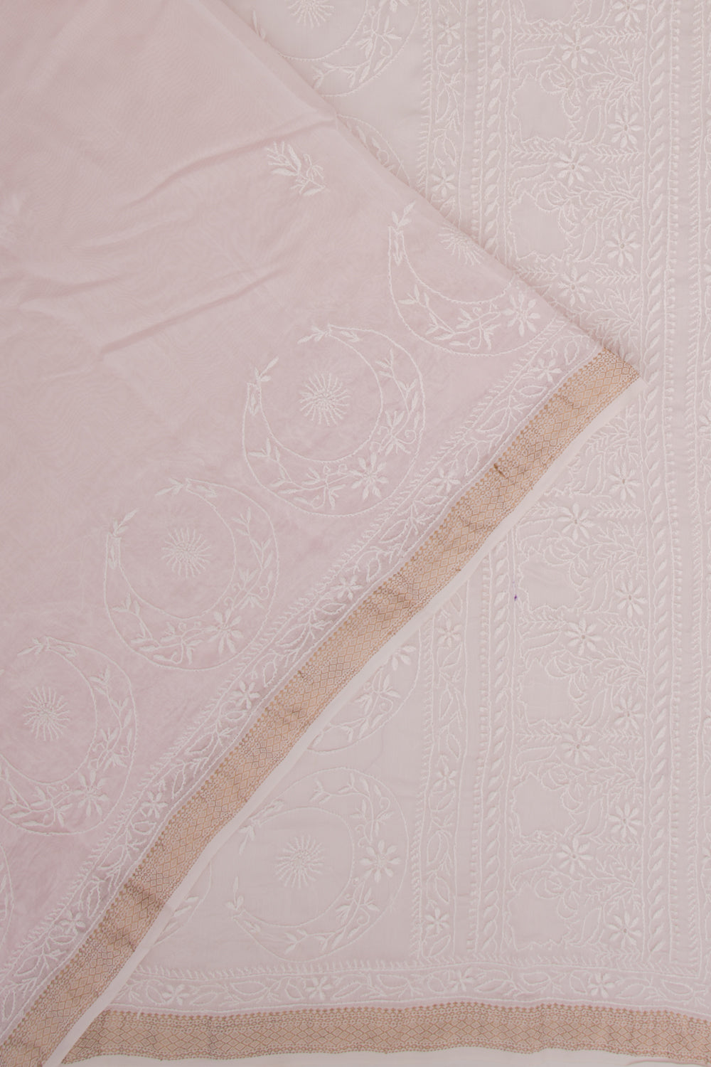 Lucknow Chikankari Cotton Baby Pink Saree
