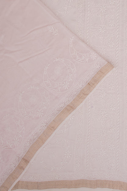 Lucknow Chikankari Cotton Baby Pink Saree