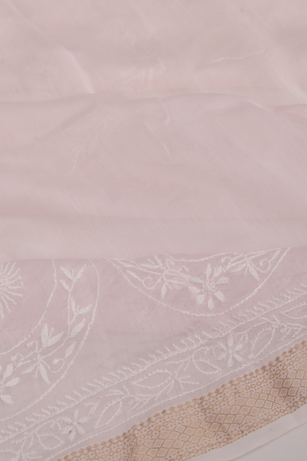 Lucknow Chikankari Cotton Baby Pink Saree