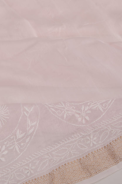 Lucknow Chikankari Cotton Baby Pink Saree