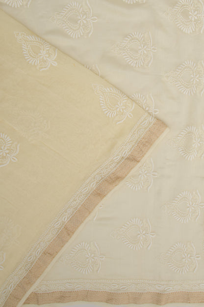 Lucknow Chikankari Cotton Pastel Cream Saree