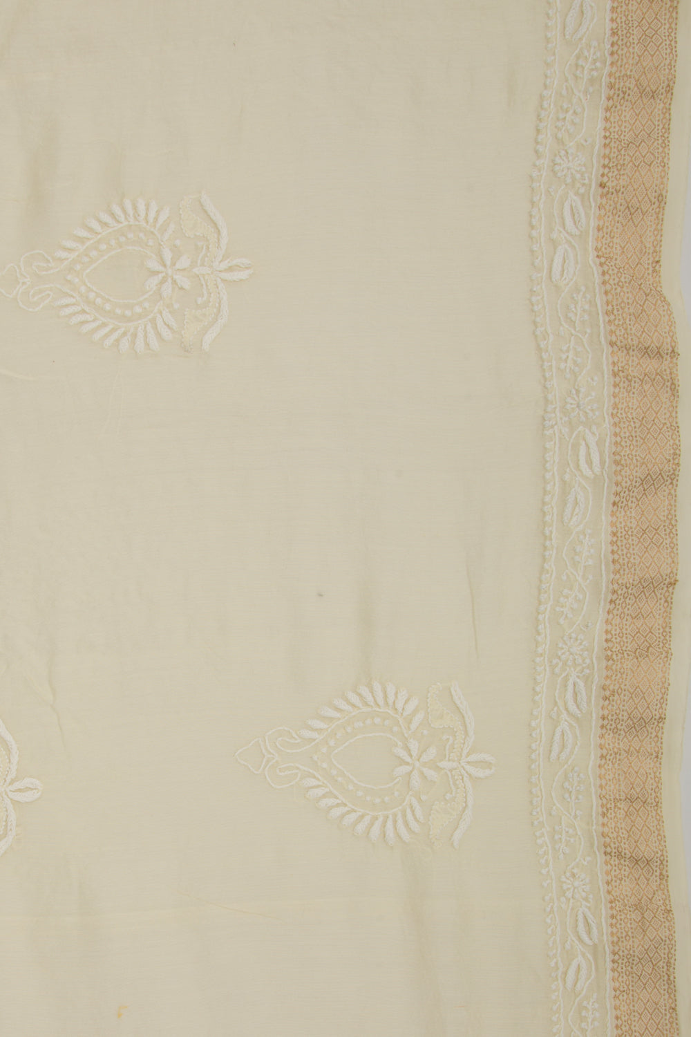 Lucknow Chikankari Cotton Pastel Cream Saree