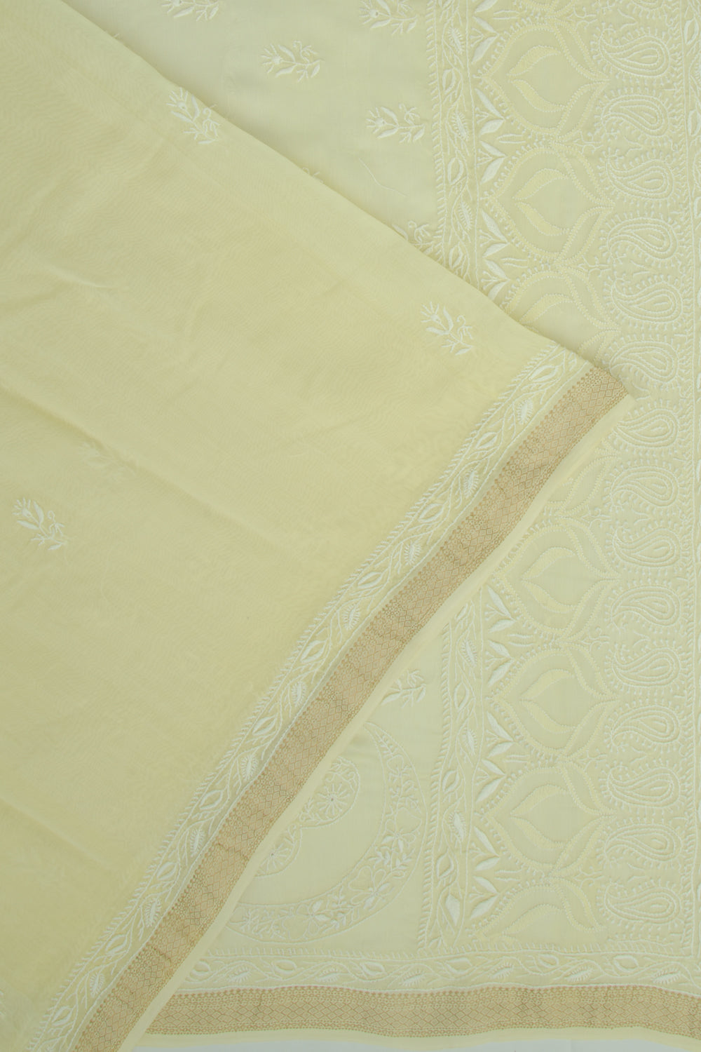 Lucknow Chikankari Cotton Pastel Yellow Saree
