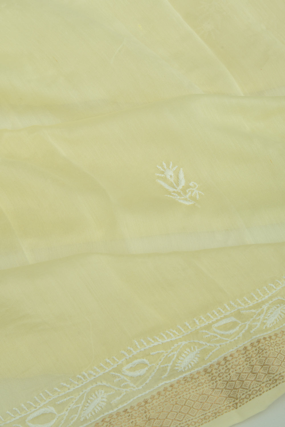 Lucknow Chikankari Cotton Pastel Yellow Saree
