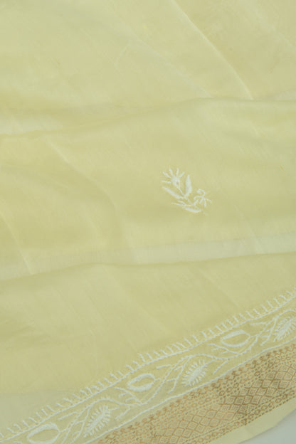 Lucknow Chikankari Cotton Pastel Yellow Saree