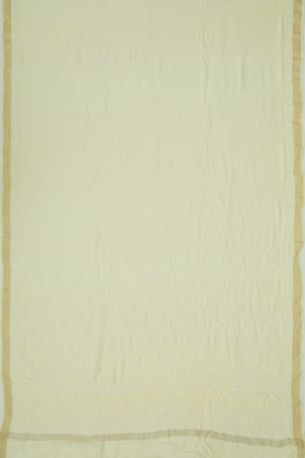 Lucknow Chikankari Cotton Pastel Yellow Saree