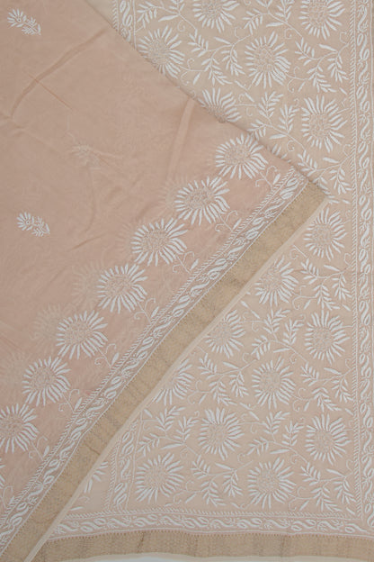 Lucknow Chikankari Cotton Pastel Brown Saree