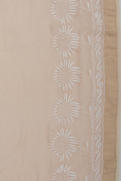 Lucknow Chikankari Cotton Pastel Brown Saree