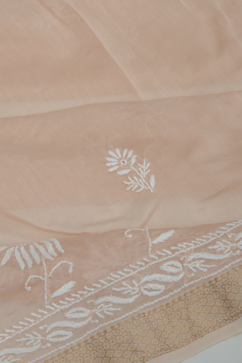 Lucknow Chikankari Cotton Pastel Brown Saree