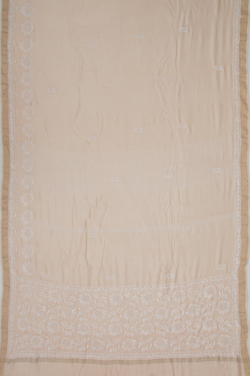 Lucknow Chikankari Cotton Pastel Brown Saree