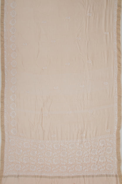Lucknow Chikankari Cotton Pastel Brown Saree