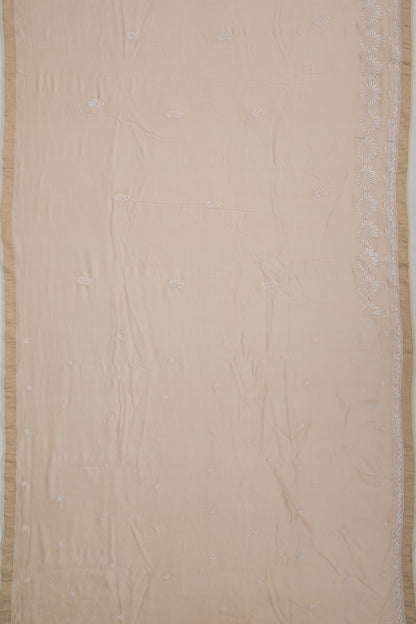 Lucknow Chikankari Cotton Pastel Brown Saree