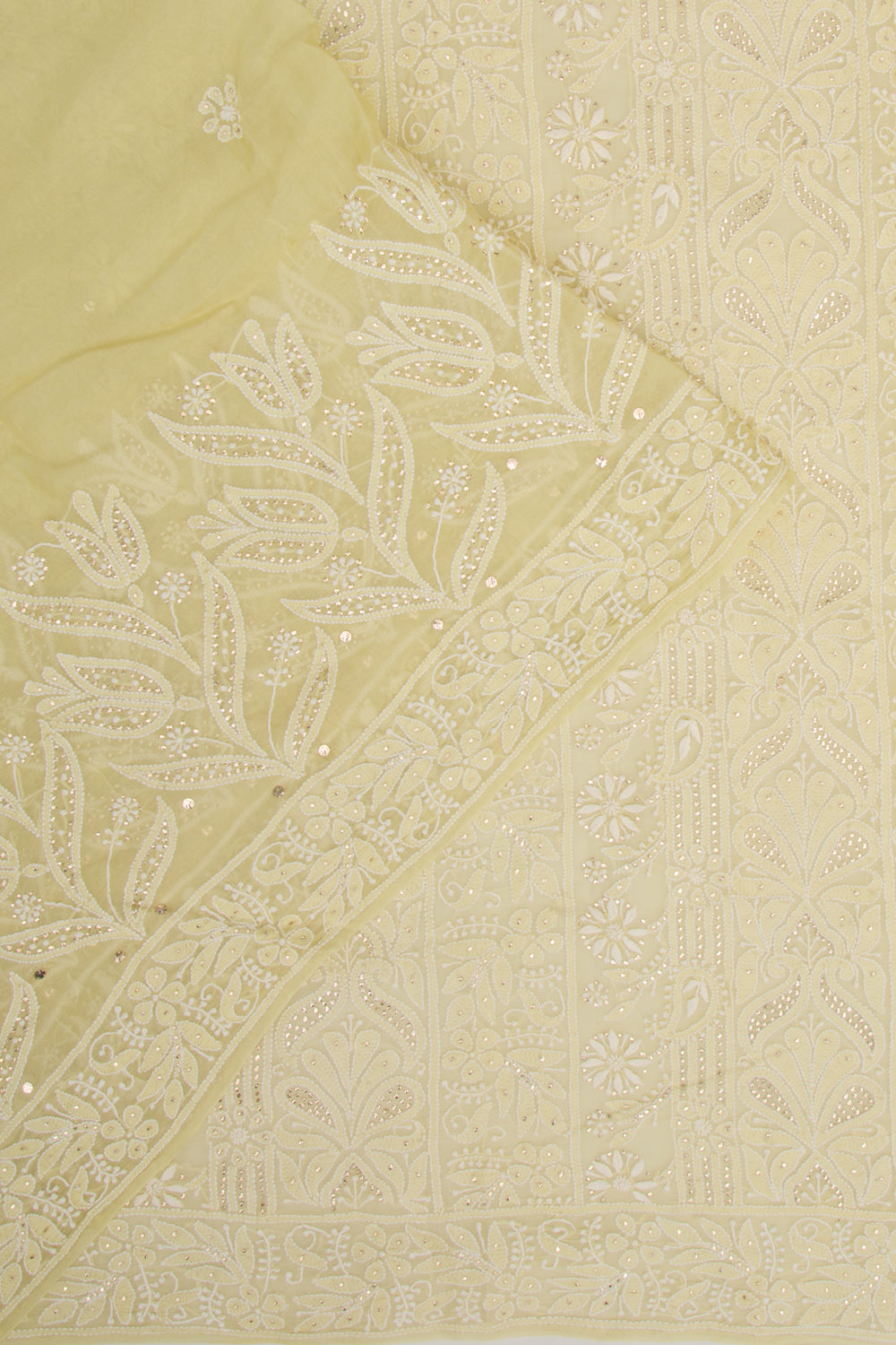 Lucknow Chikankari Organza Cream Saree