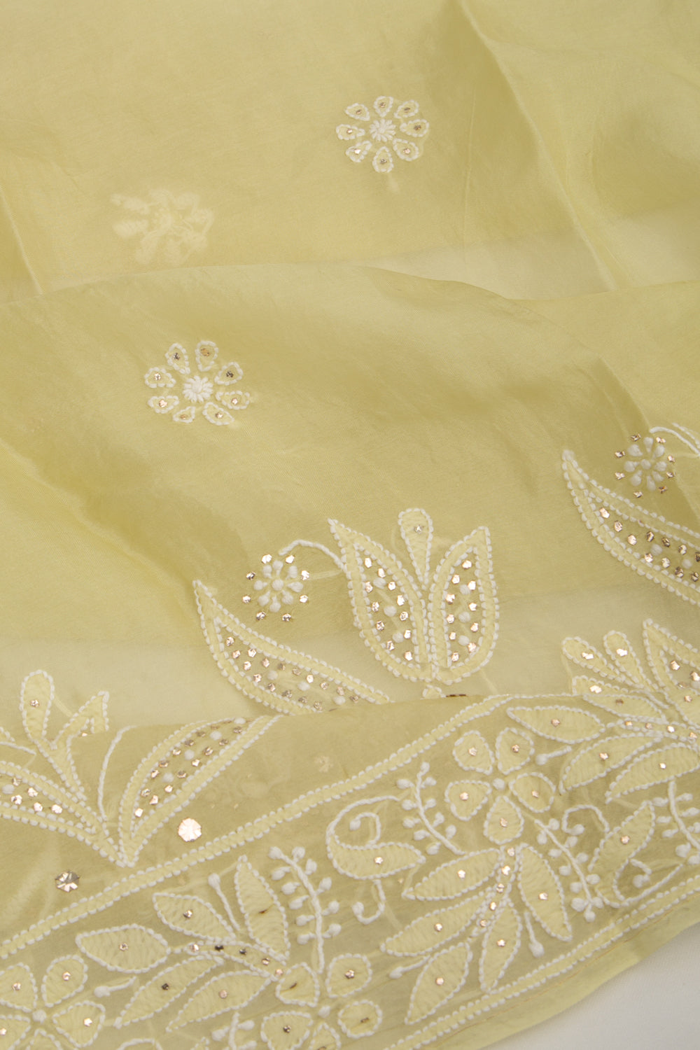 Lucknow Chikankari Organza Cream Saree