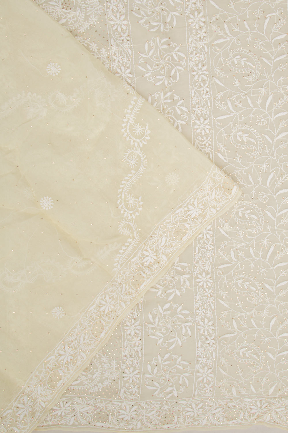 Lucknow Chikankari Organza Cream Saree