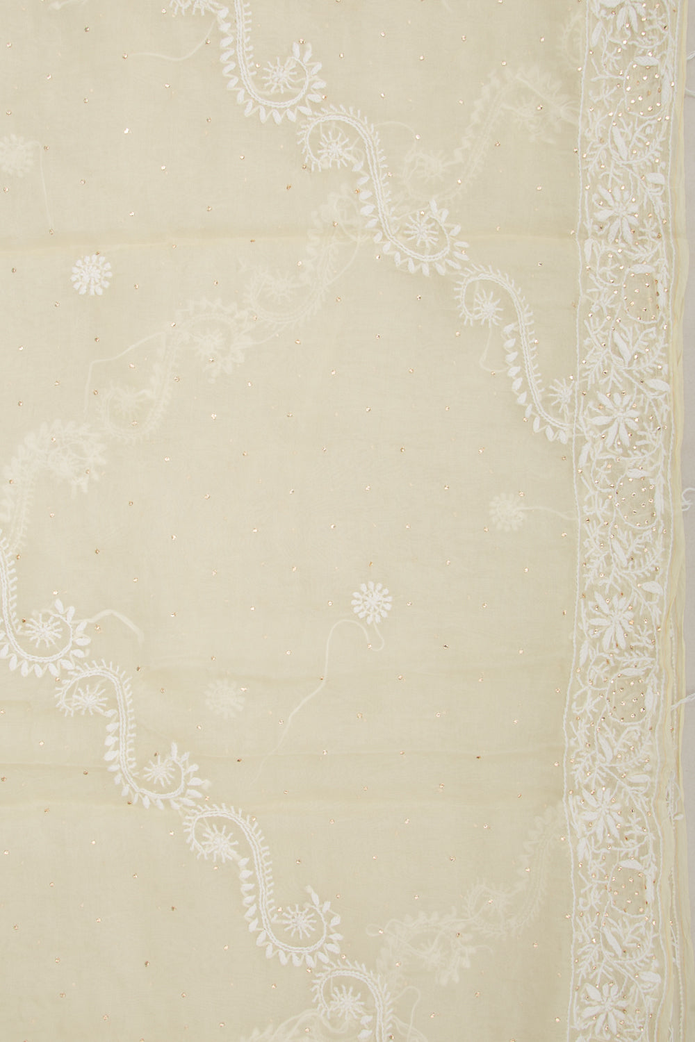 Lucknow Chikankari Organza Cream Saree