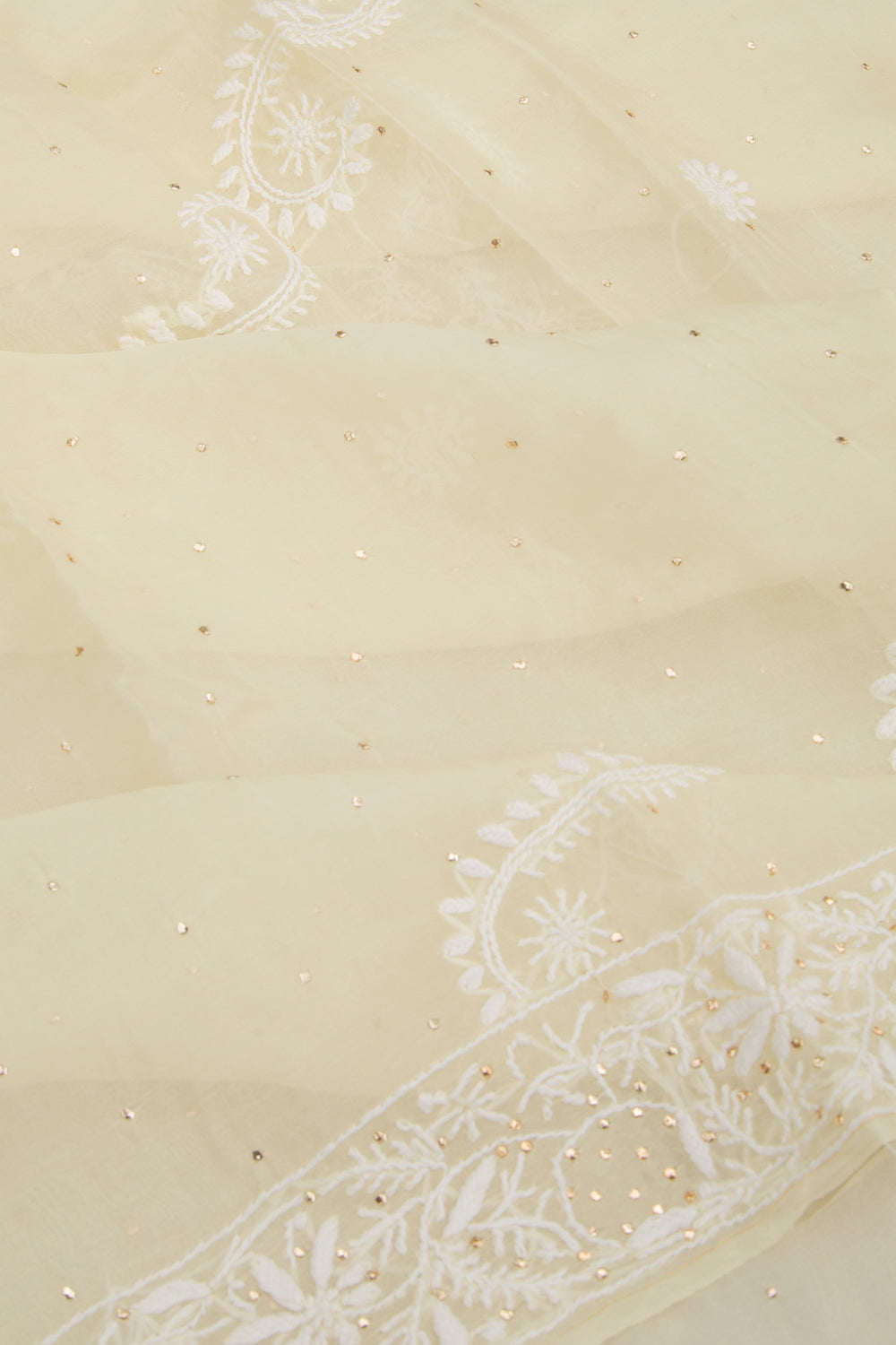 Lucknow Chikankari Organza Cream Saree