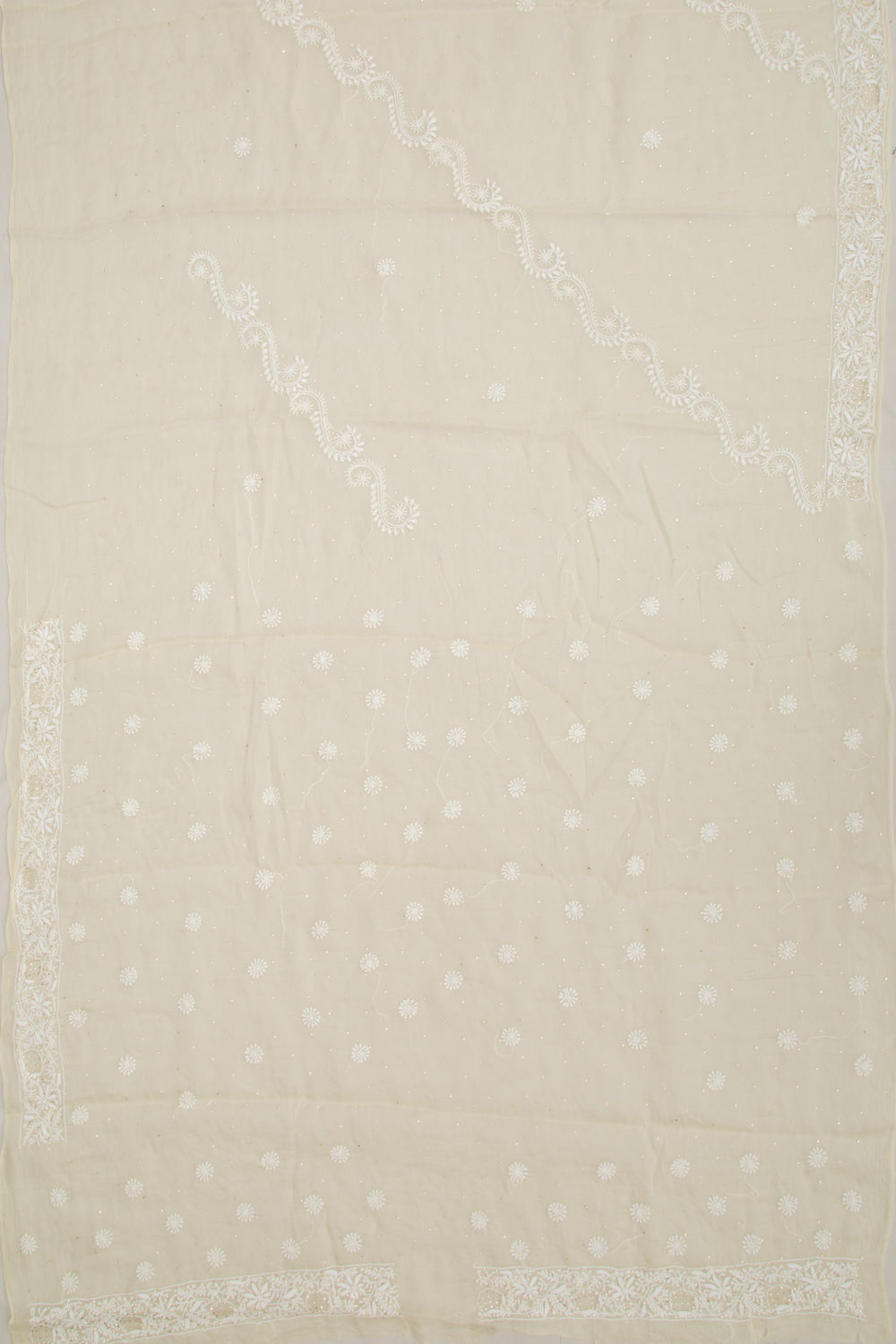 Lucknow Chikankari Organza Cream Saree