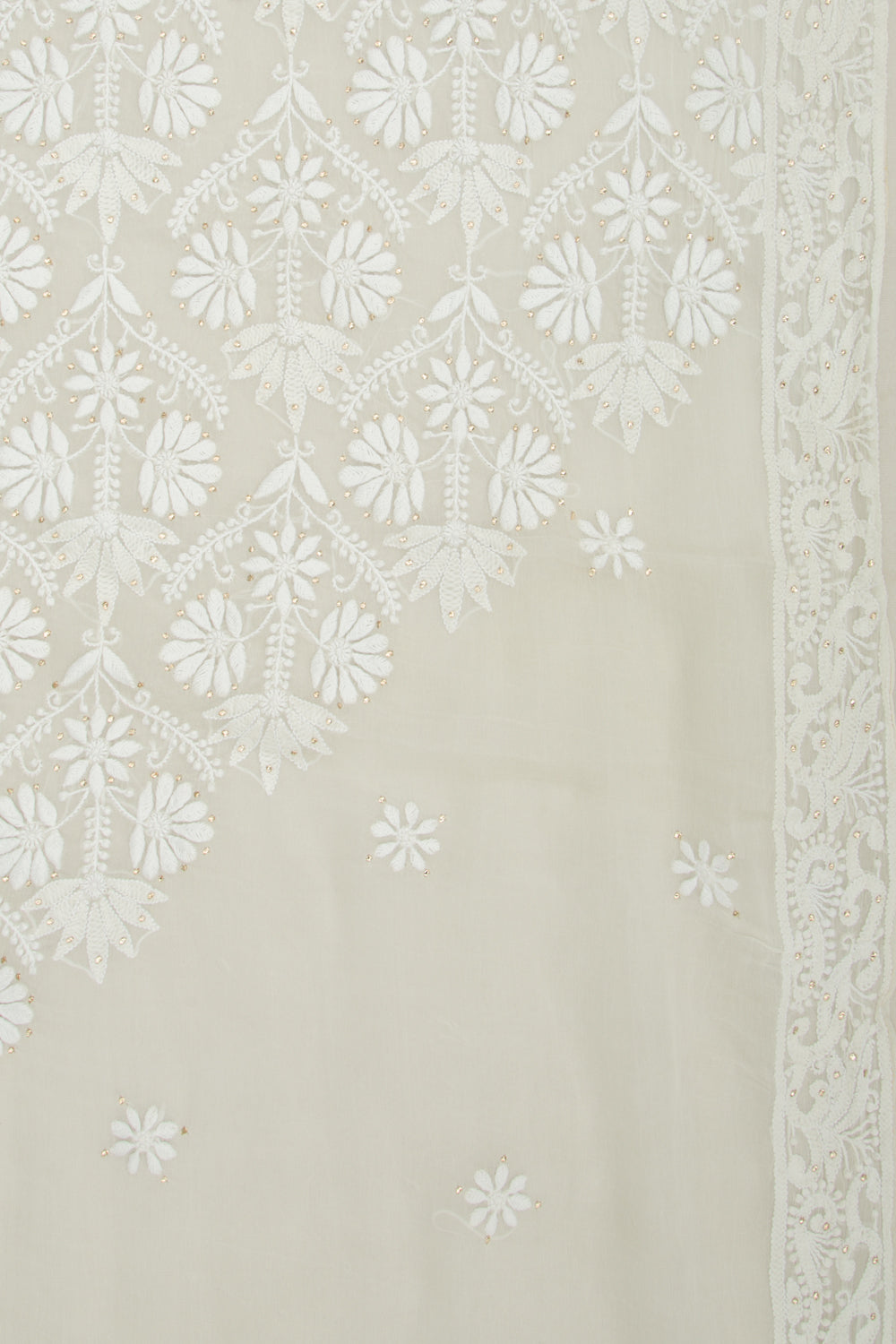 Lucknow Chikankari Organza White Saree