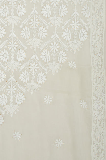 Lucknow Chikankari Organza White Saree