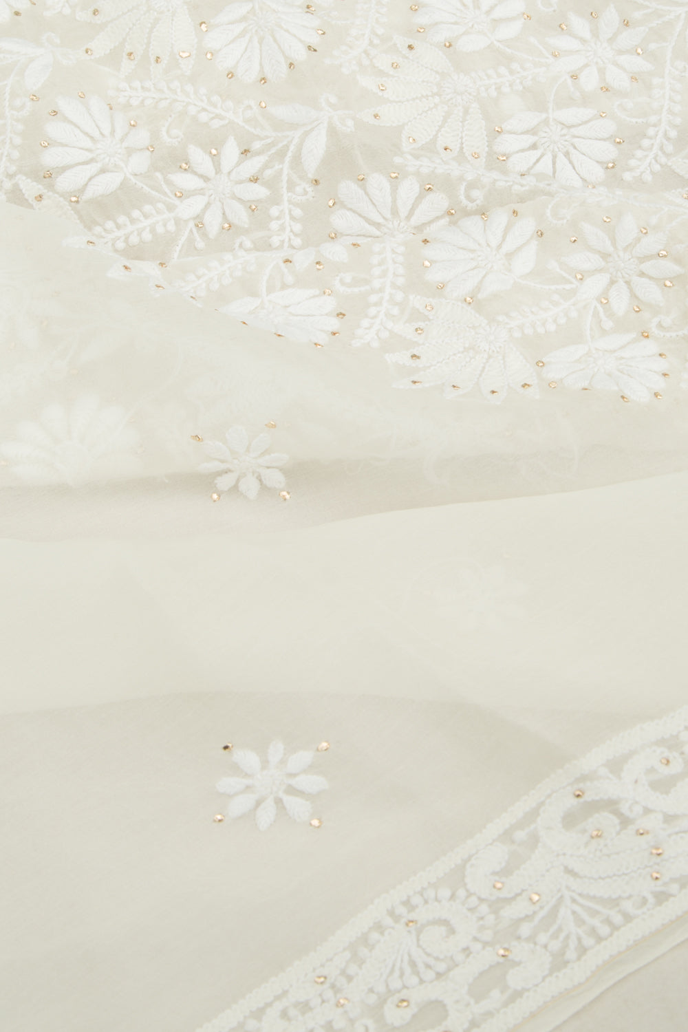 Lucknow Chikankari Organza White Saree