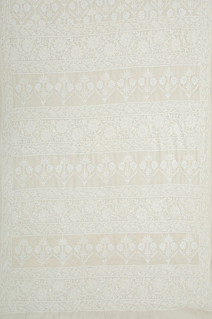 Lucknow Chikankari Organza White Saree