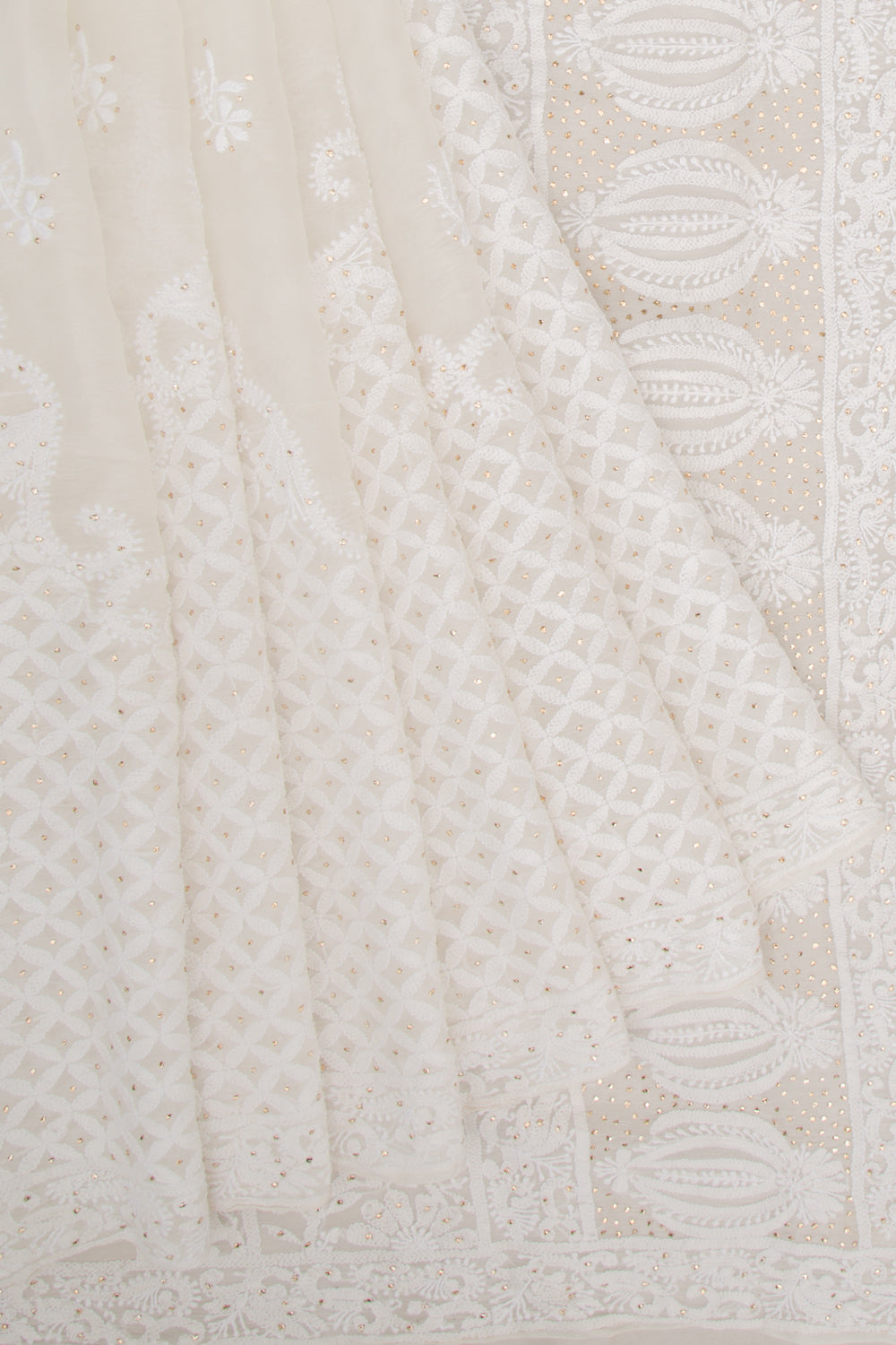 Lucknow Chikankari Organza White Saree