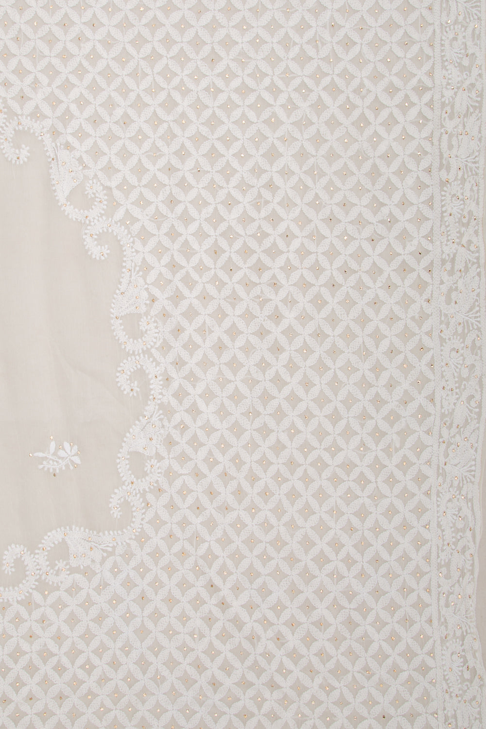 Lucknow Chikankari Organza White Saree