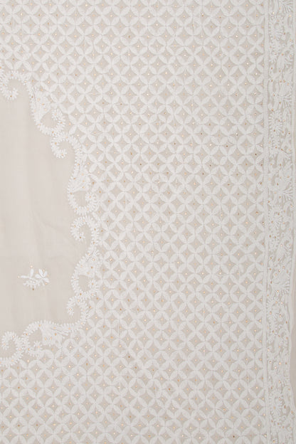 Lucknow Chikankari Organza White Saree