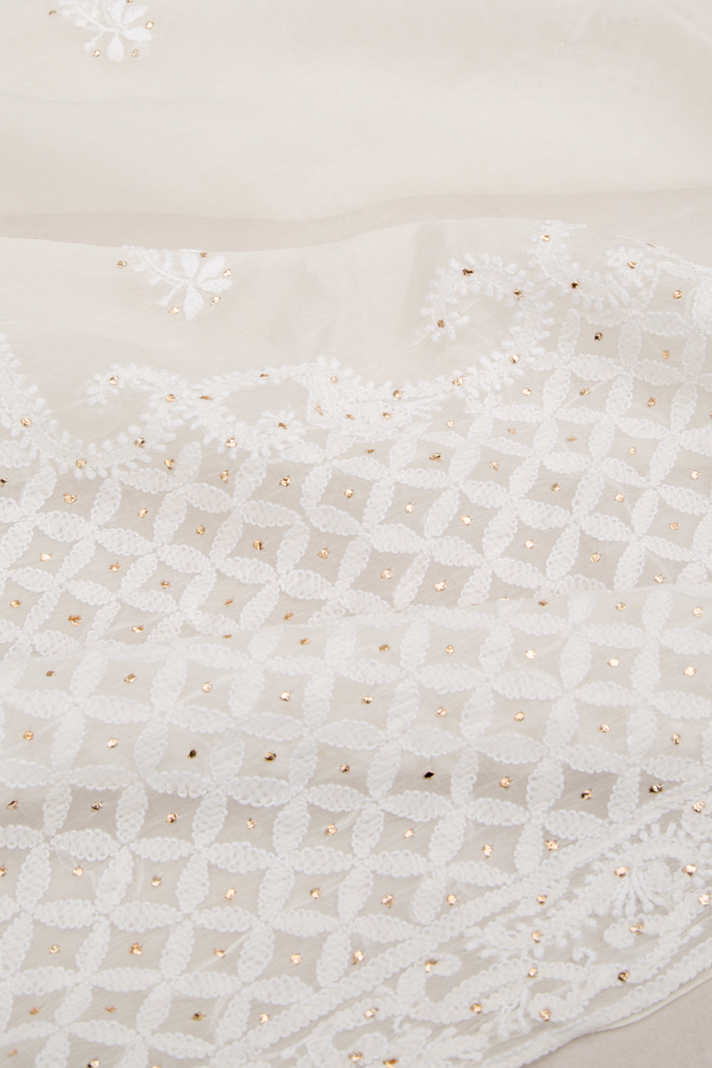 Lucknow Chikankari Organza White Saree