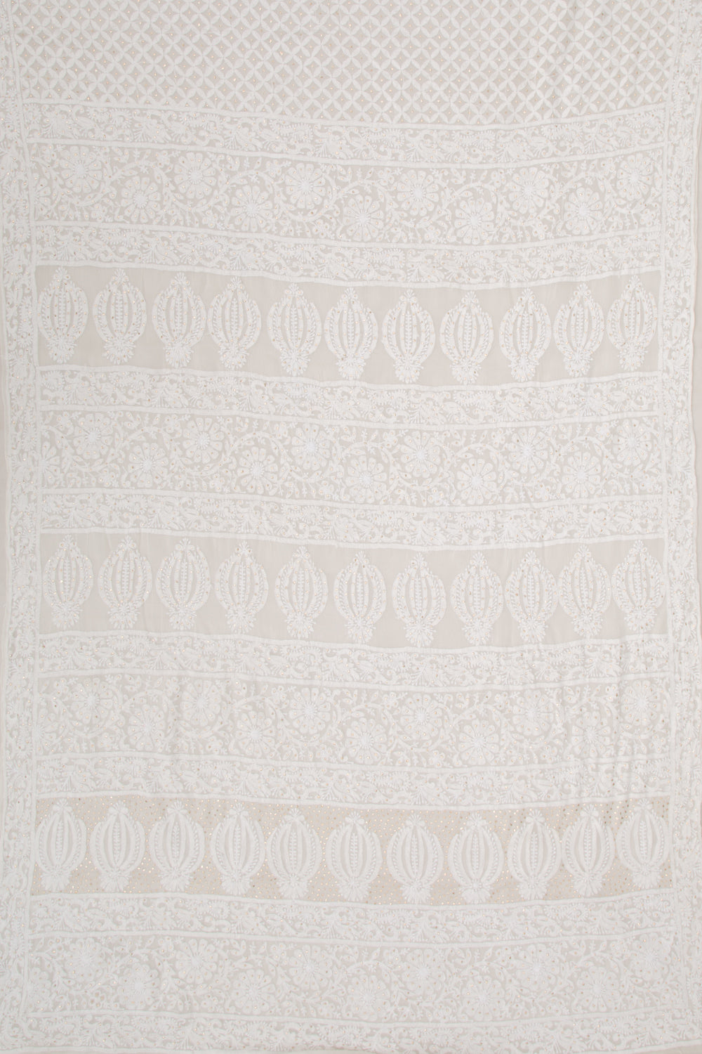 Lucknow Chikankari Organza White Saree