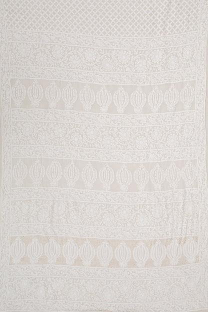 Lucknow Chikankari Organza White Saree