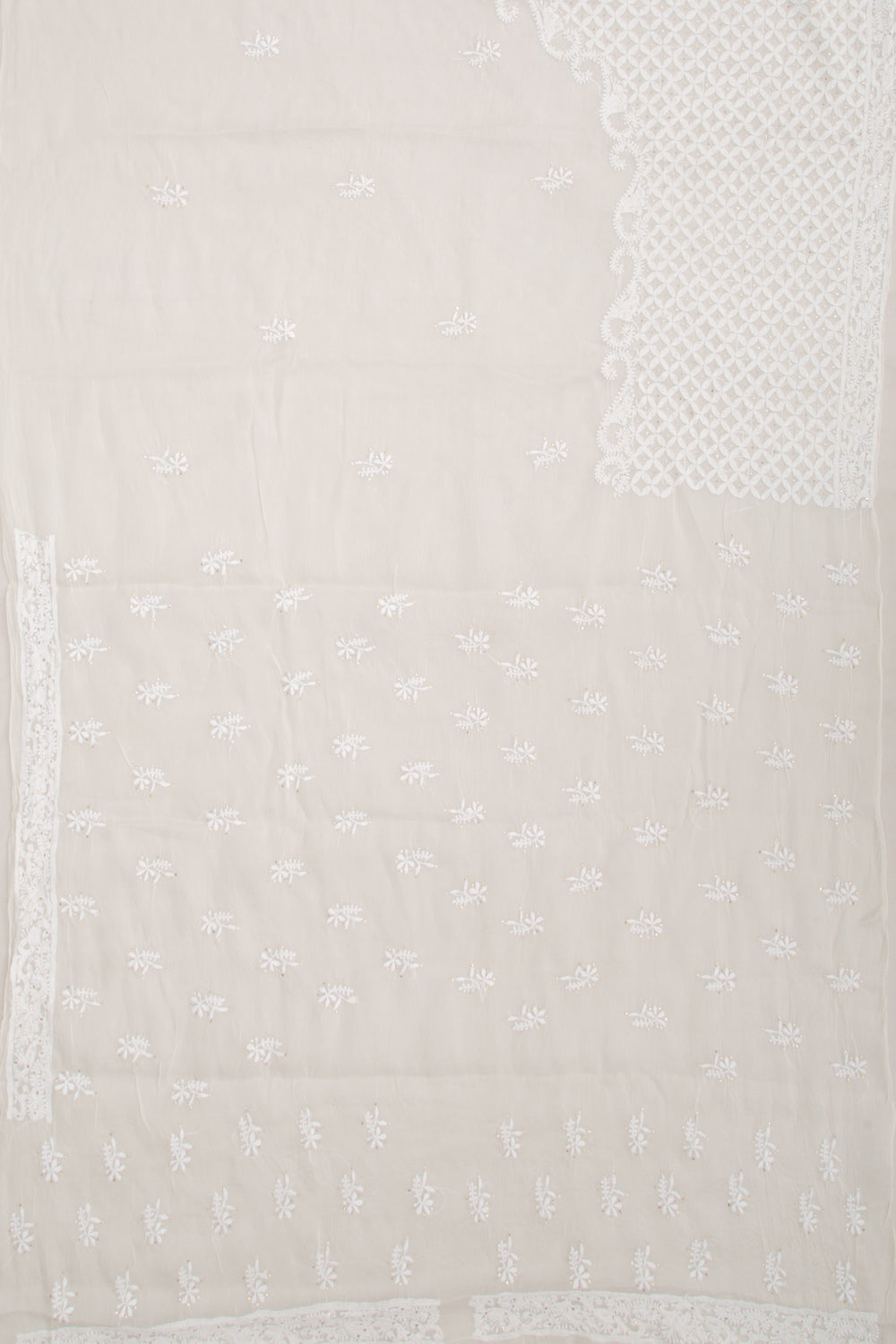 Lucknow Chikankari Organza White Saree