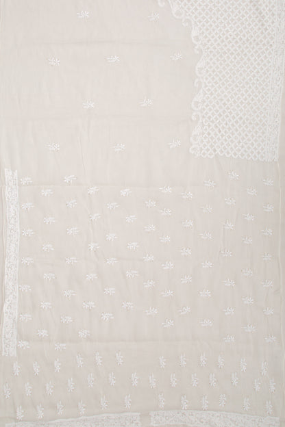 Lucknow Chikankari Organza White Saree
