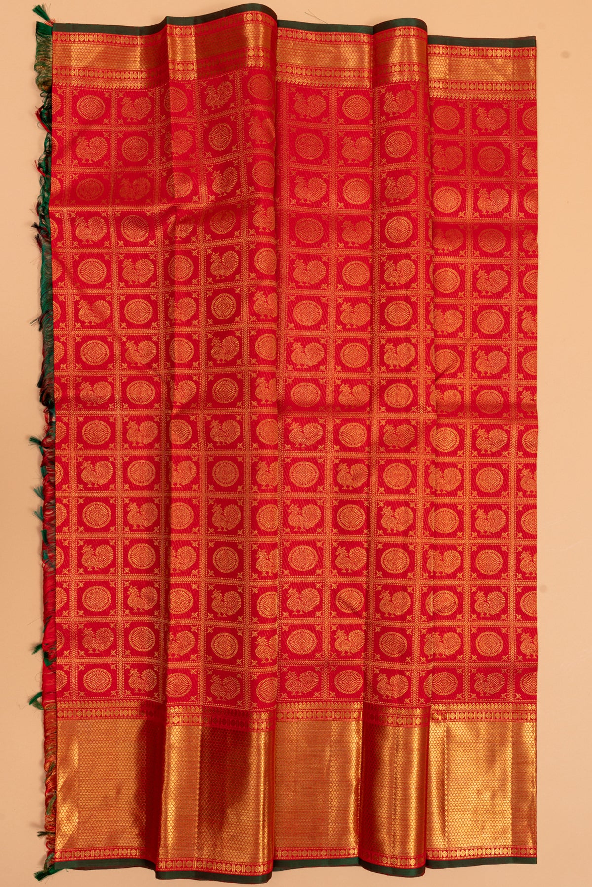 Kanchipuram Silk Checks And Butta Red Saree