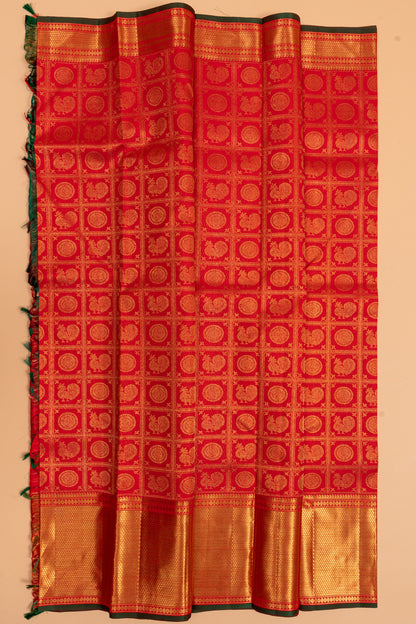 Kanchipuram Silk Checks And Butta Red Saree