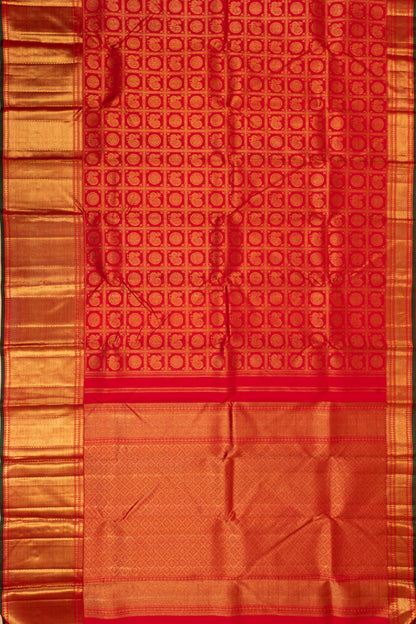 Kanchipuram Silk Checks And Butta Red Saree
